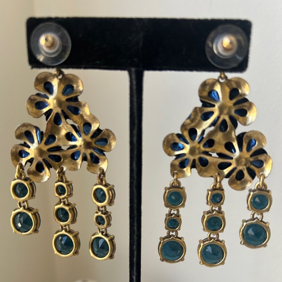 J.Crew Navy Blue Large Dangle Statement Earrings Crystal Rhinestones - Picture 10 of 14
